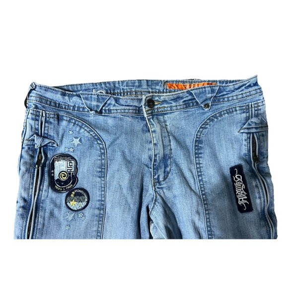 Vintage Y2K Akademiks AKDMKS Flare Patch SZ 15 33” waist Jeans Streetwear 90s - Picture 6 of 10